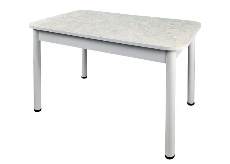 Стол Премьер раздвижной 120 x 80 (+50) см / Прямоугольный / Пластик Королевский опал светлый / Опора 4 Белая РУСТ